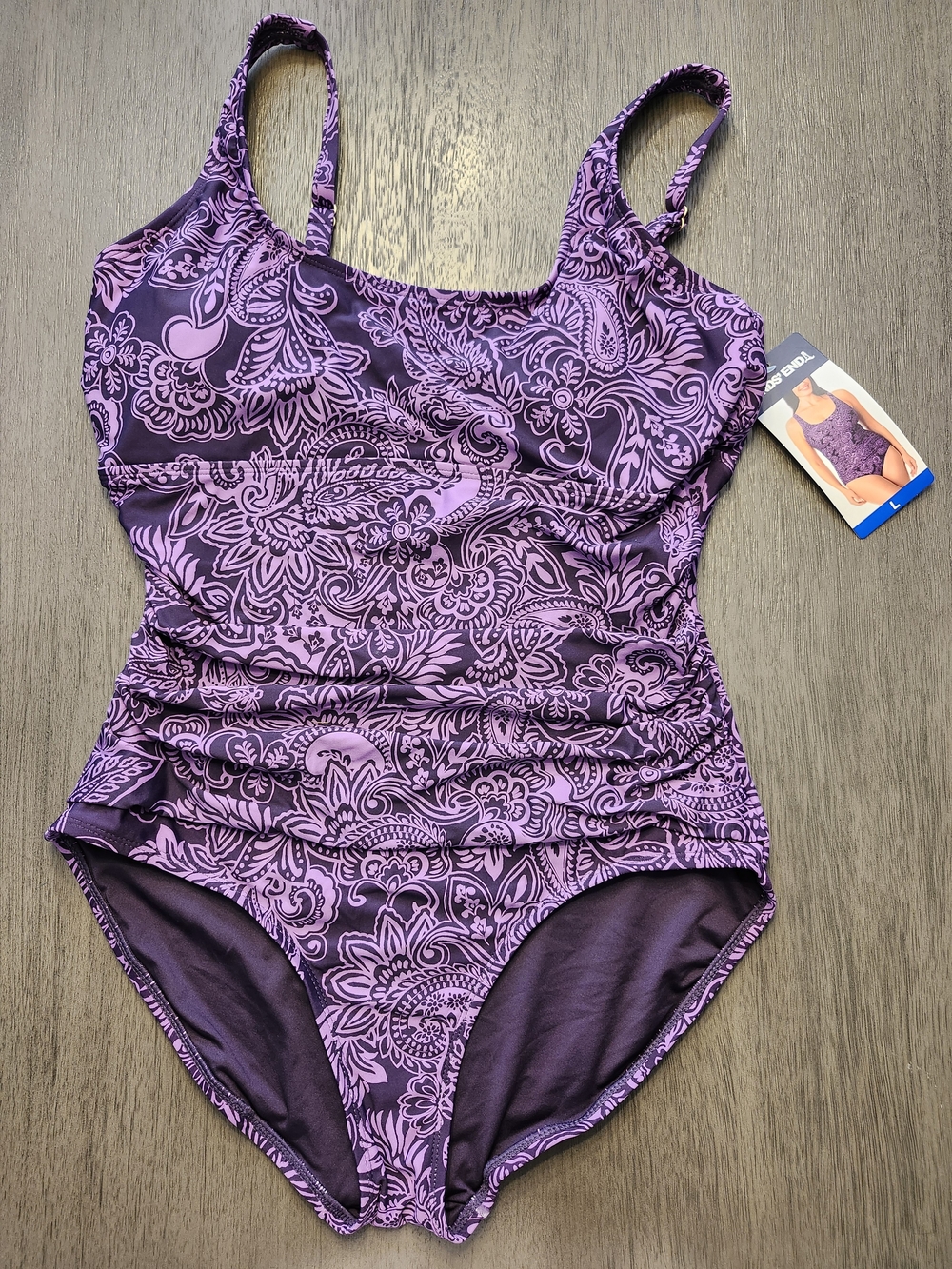 Lands' End Purple Floral One-Piece Swimsuit